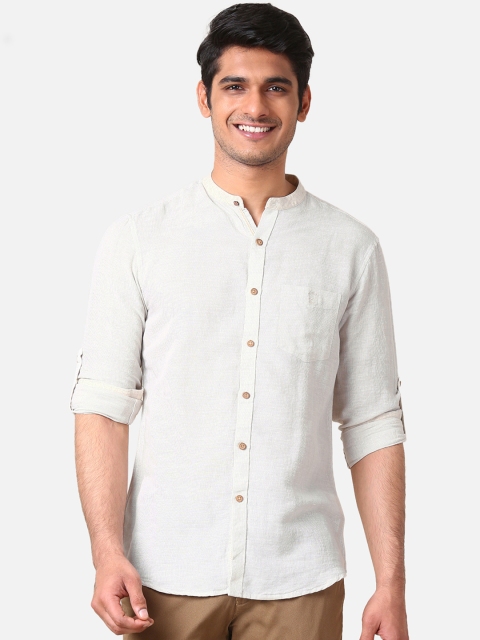 

True Blue Men Off-White & Grey Slim Fit Striped Casual Shirt