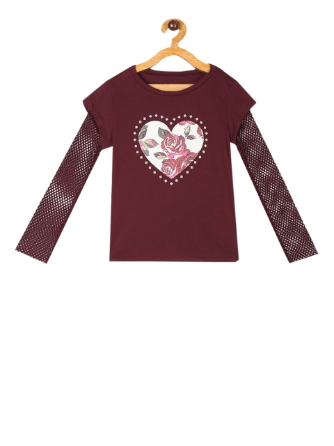 

The Childrens Place Girls Maroon Printed Round Neck T-shirt