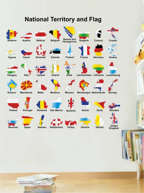 

rawpockets Multicoloured National Territory and Flag Printed Wall Sticker, Multi