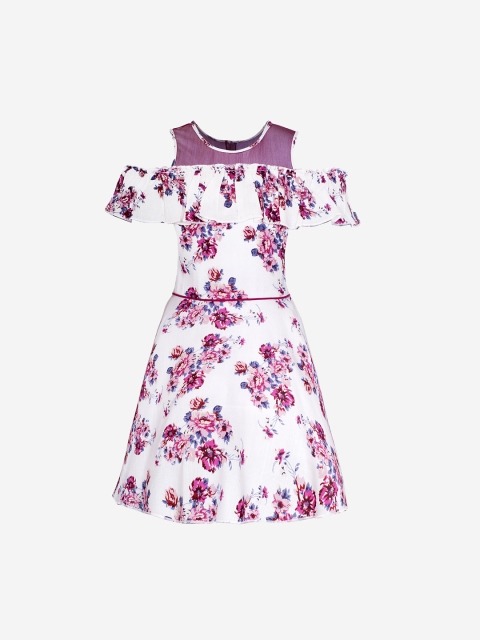 

naughty ninos Girls White Printed Fit and Flare Dress