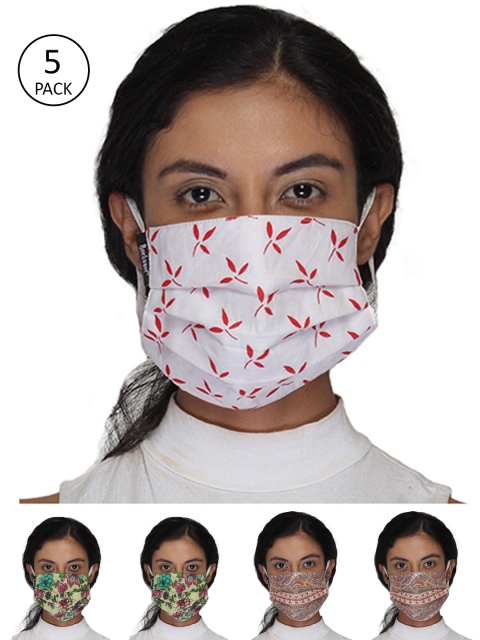 

Anekaant Women 5 Pcs 3-Ply Reusable Cotton Printed Fabric Fashion Masks, Multi