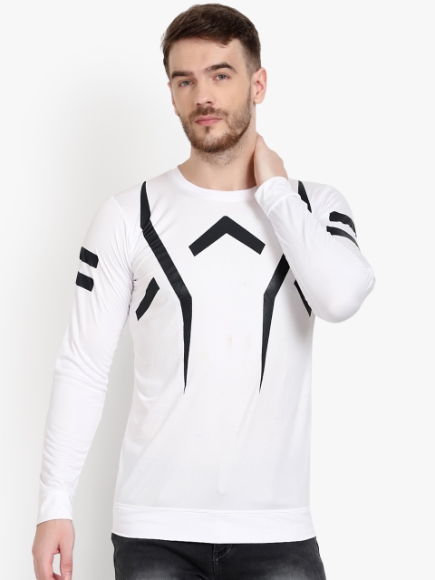 

PAUSE SPORT Men White Slim Fit Printed Round Neck T-shirt