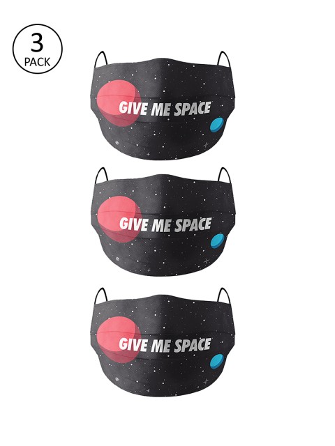 

Bigsmall Unisex 3 Pcs Black & White Printed 14 Ply Reusable Cotton Protective Cloth Masks