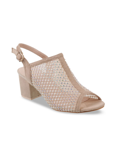 

Metro Women Beige Embellished Peep Toed Block Heels