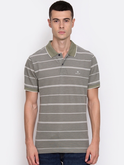 

GANT Men Grey Striped Polo Collar T-shirt