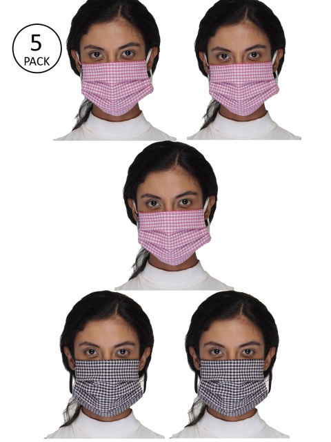 

Anekaant Women 5 Pcs Multicolor 3-Ply Reusable Checked Cotton Fabric Masks, Multi
