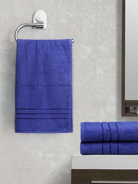 

BOMBAY DYEING Unisex Set Of 3 Blue Solid Flora 350 GSM Hand Towels