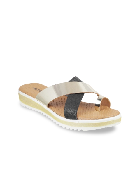 

Metro Women Black & Gold-Toned Colourblocked Flatforms