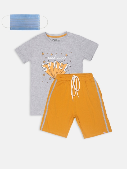 

Lil Tomatoes Boys Grey Melange Mustard Yellow Printed Night Suit