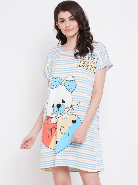 

Camey Women Blue & White Striped Sleep Shirt