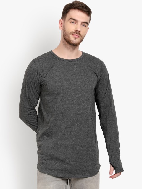 

PAUSE SPORT Men Charcoal Grey Solid Round Neck T-shirt