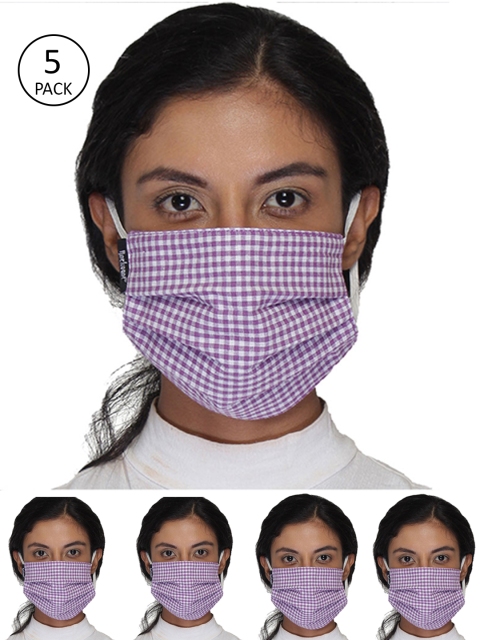 

Anekaant Women Pack Of 5 Purple & White 3-Ply Reusable Cotton Fabric Fashion Masks