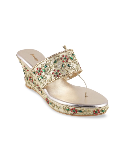 

Metro Women Gold-Toned Embellished Wedges