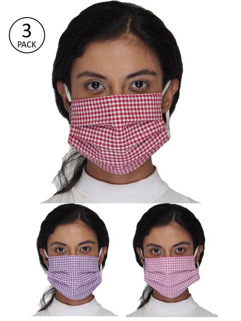 

Anekaant Women 3 Pcs Multicolor 3-Ply Reusable Checked Cotton Fabric Masks, Multi