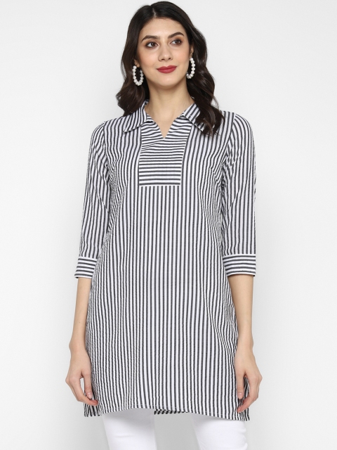 

Teal19 Women's White & Black Striped Tunic