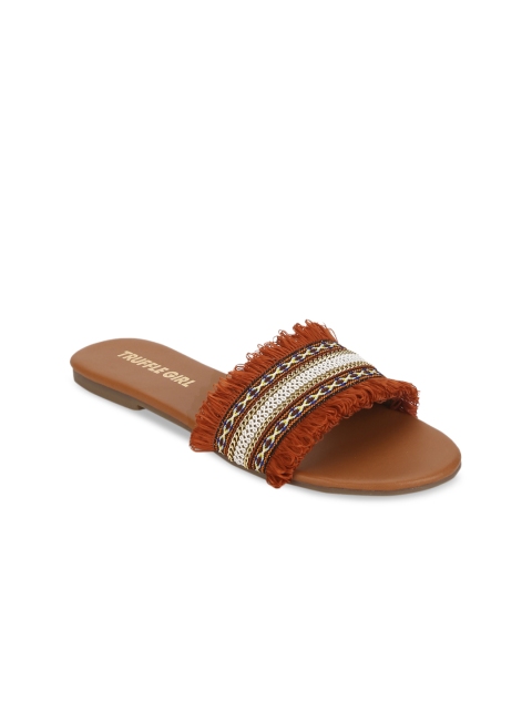 Truffle Collection Women Rust Orange Solid Open Toe Flats