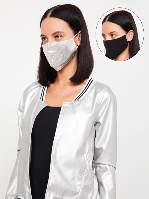 

Ginger by Lifestyle Silver-Toned & Black Pack Of 2 Reusable 2-Ply Cloth Masks