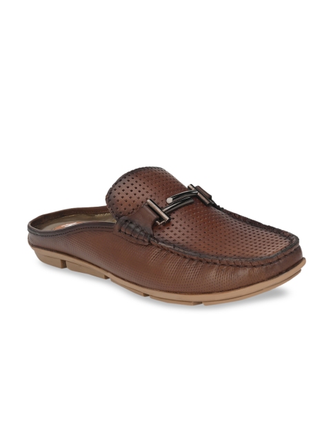 

Hitz Men Brown Perforated Leather Horsebit Loafers