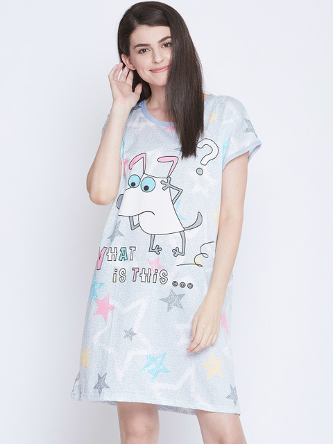 

Camey Women Blue & Grey Star Print Sleep Shirt