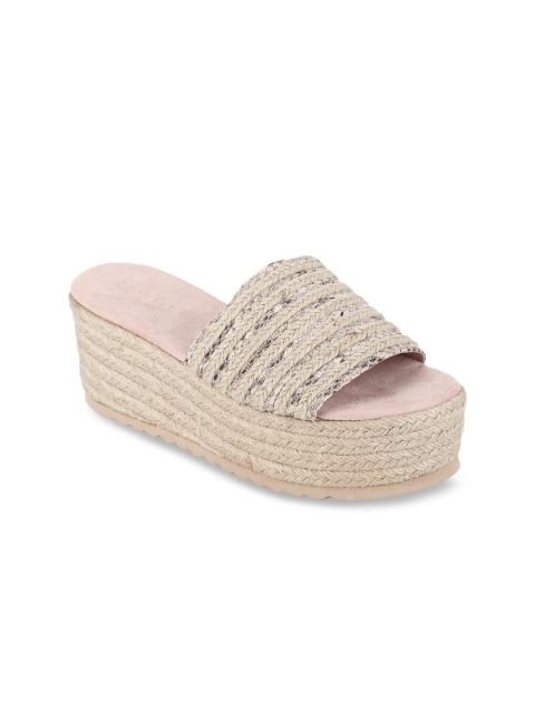 

Truffle Collection Women Beige Woven Design Flatform Heels