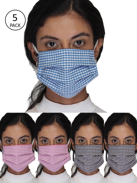 

Anekaant Women Pack Of 5 Pcs Multicoloured Checked Reusable 3-Ply Protective Outdoor Masks, Multi