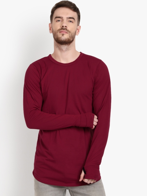 

PAUSE SPORT Men Maroon Solid Round Neck T-shirt