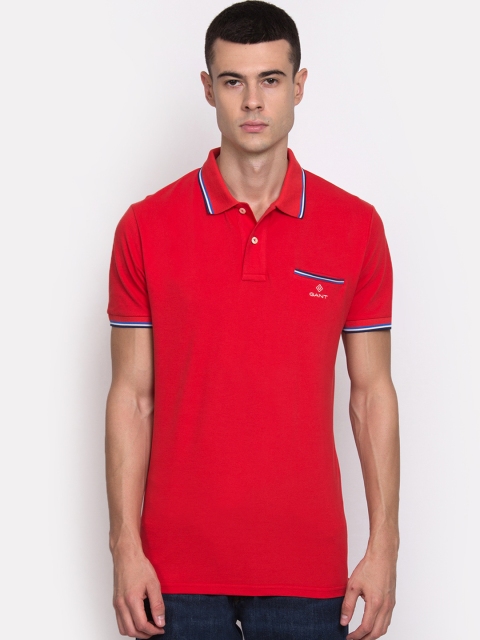 

GANT Men Red Solid Polo Collar T-shirt