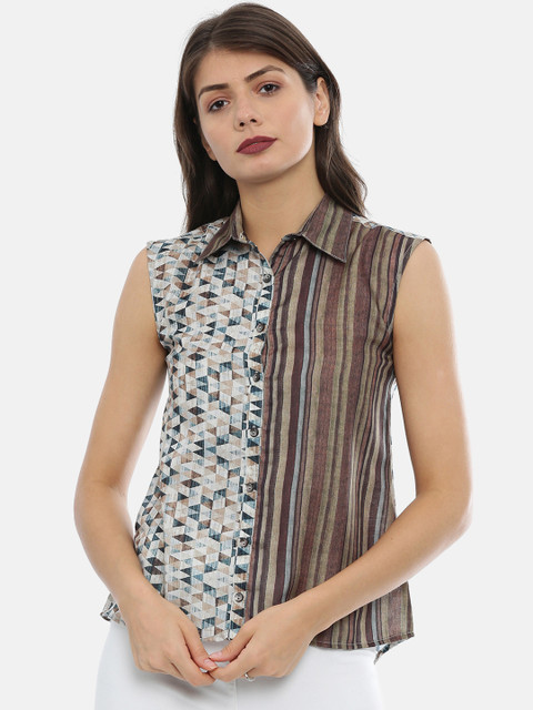 

IDK Women Multicoloured Striped Shirt Style Top, Multi