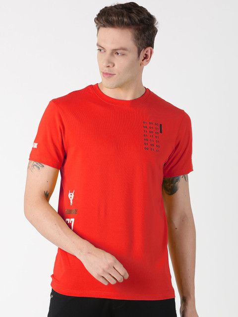 

BLACK BUCK Men Red Printed Round Neck T-shirt