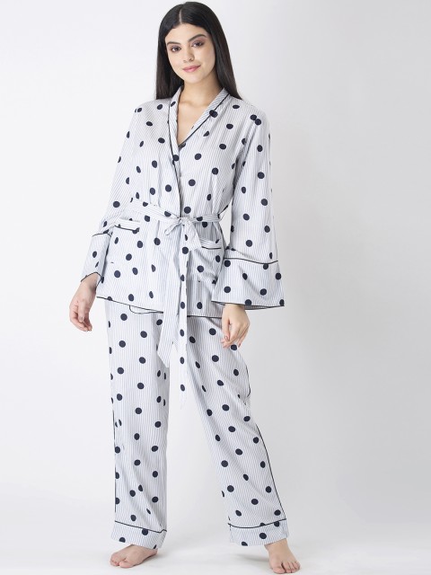

ADORENITE Women White & Blue Printed Night Suit