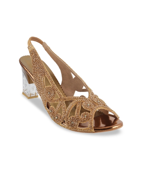 

Metro Women Gold-Toned & Transparent Embellished Block Heels