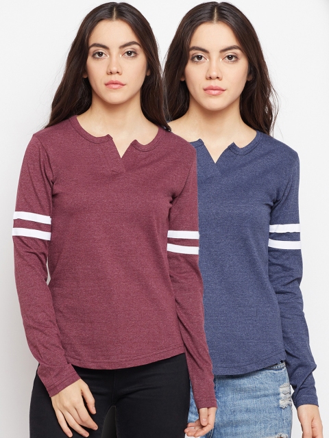 

The Dry State Women Pack of 2 Solid Slim Fit Round Neck T-shirts, Blue