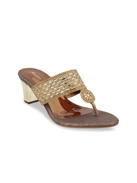 

Metro Women Gold-Toned Embellished Block Heels