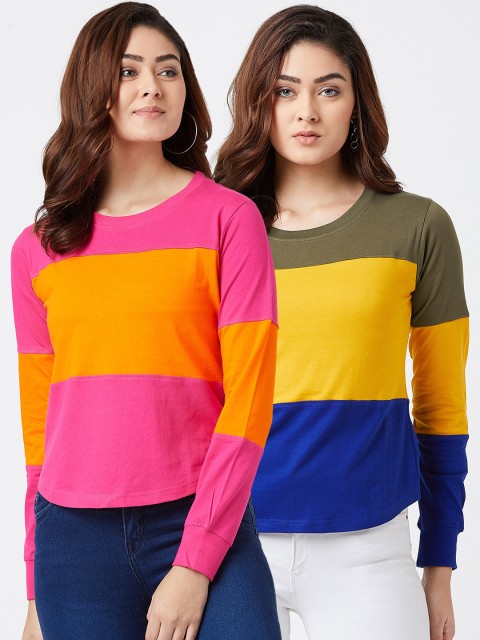 

The Dry State Women Set of 2 Colourblocked Round Neck T-shirt, Multi