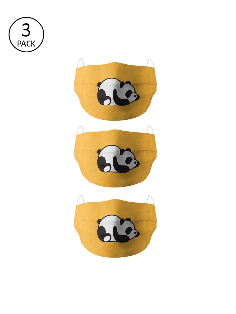 

Bigsmall Adults Yellow & Black Panda Printed 3 Pcs 2 Ply Reusable Masks