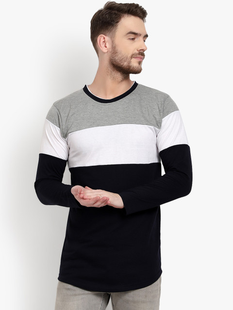 

PAUSE SPORT Men Navy Blue & White Colourblocked Round Neck T-shirt