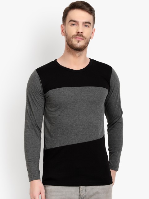 

PAUSE SPORT Men Black & Grey Colourblocked Round Neck T-shirt