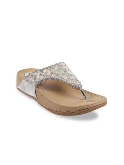 

Metro Women Silver-Toned & Beige Embellished Comfort Heels