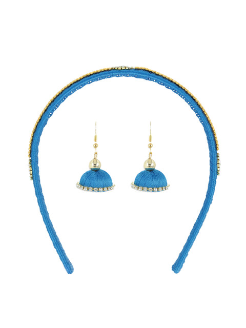 

AKSHARA Girls Blue Set of 2 Beaded Hair Band & Pair of Jhumkas