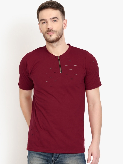 

PAUSE SPORT Men Maroon Solid Round Neck T-shirt