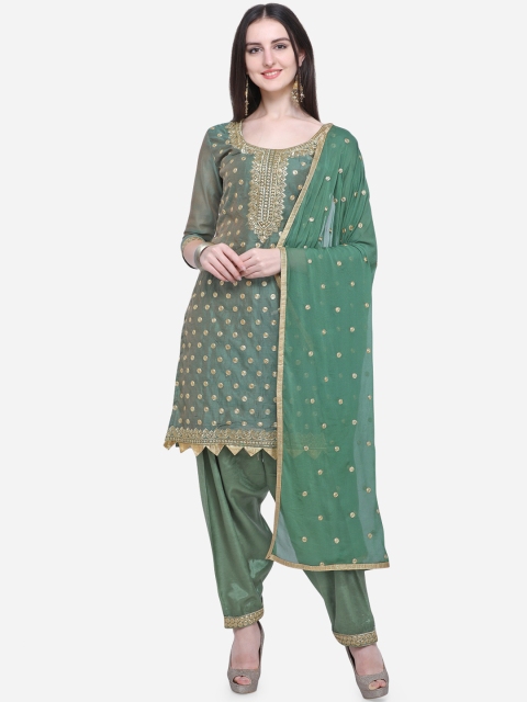 

Ethnic Junction Green & Gold-Coloured Cotton Blend Unstitched Dress Material