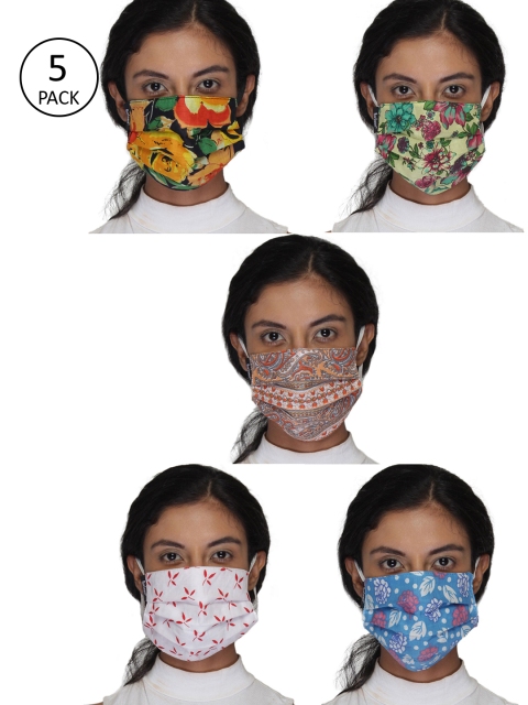 

Anekaant Women Pack Of 5 Printed 3-Ply Reusable Outdoor Cloth Masks, Multi