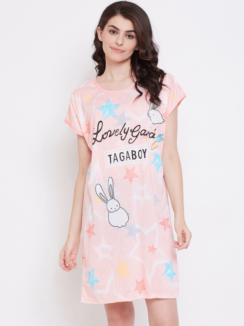 

Camey Women Pink & Blue Star Print Sleep Shirt
