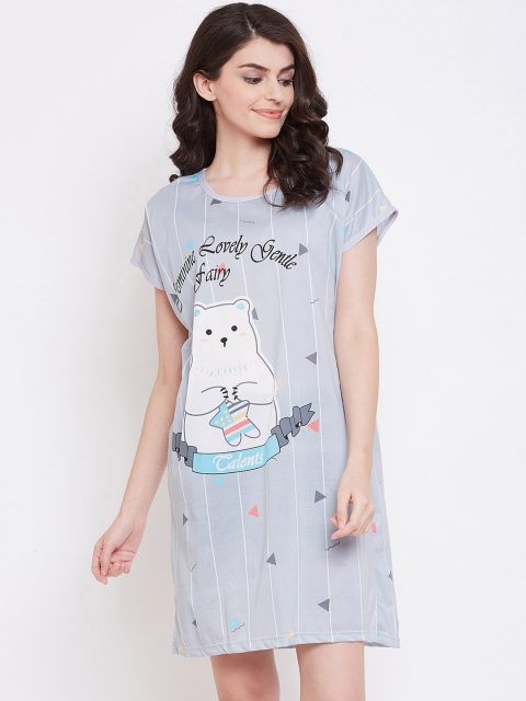 

Camey Women Grey & White Teddy Print Sleep Shirt