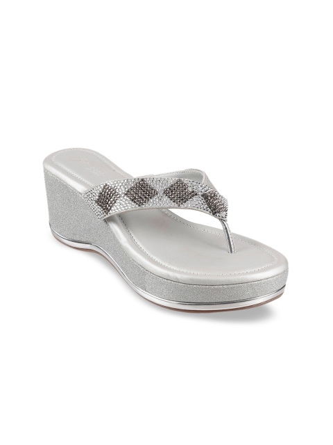 

Metro Women Silver-Coloured & Black Embellished Wedges