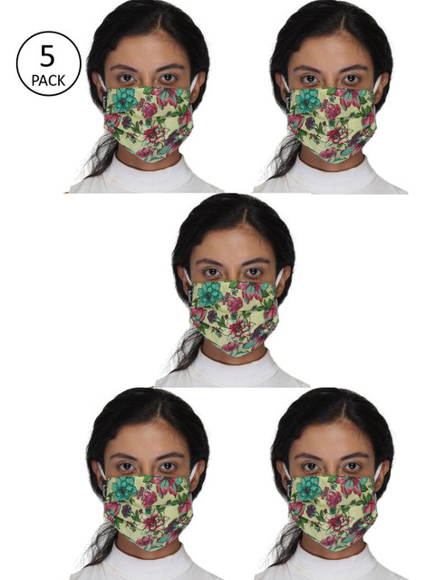 

Anekaant Women 5 Pcs Yellow & Green Printed 3-Ply Anti-Pollution Reusable Cloth Masks