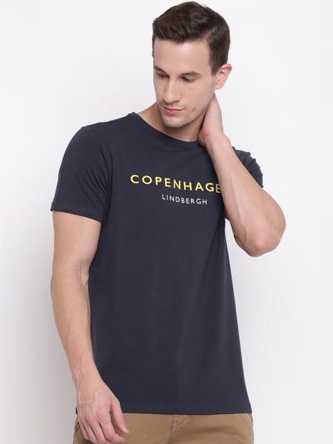 

LINDBERGH Men Navy Blue Printed Round Neck T-shirt