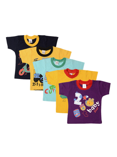 

TINY HUG Boys Pack of 5 Printed Round Neck T-shirt, Purple