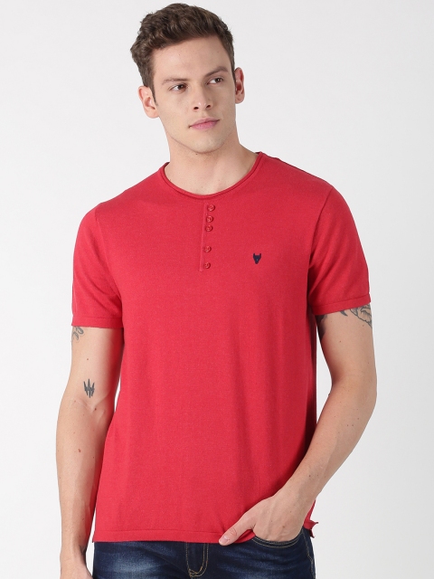 

BLACK BUCK Men Red Solid Henley Neck T-shirt