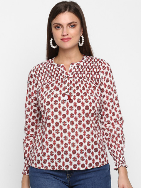 

Teal19 Women's White & Maroon Printed Tunic